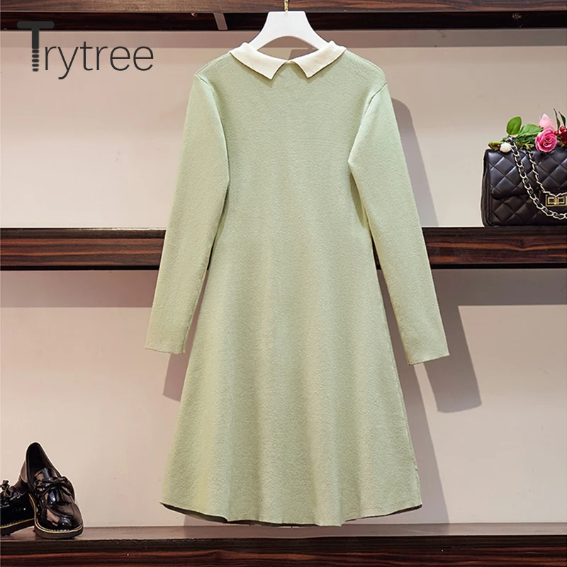Ttytree осеннее зимнее женское Повседневное платье с отложным воротником