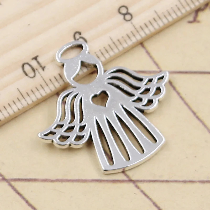 10 шт. подвески Love The Heart Angel 27x28 мм тибетский серебристый цвет антикварные