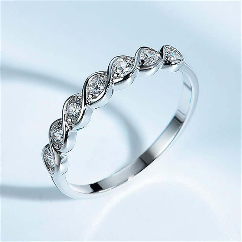 

DY кольцо из стерлингового серебра 925 пробы, кольцо из чистого кубического циркония, витая вечность, Compromiso Love, обручальное кольцо для женщин, ...