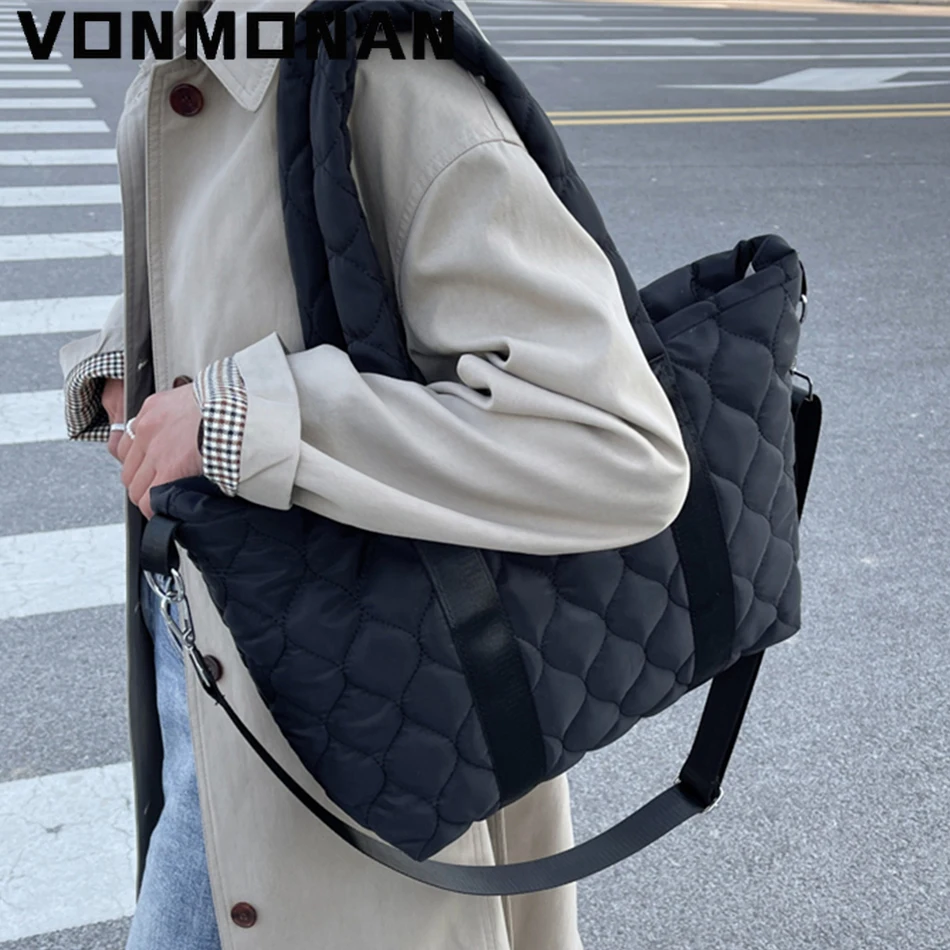Large Quilted Tote Bag for Women Lightweight Down Cotton Padded Shoulder Bag 2021 Winter Luxury Trend Handbag Purse Shopper Sac