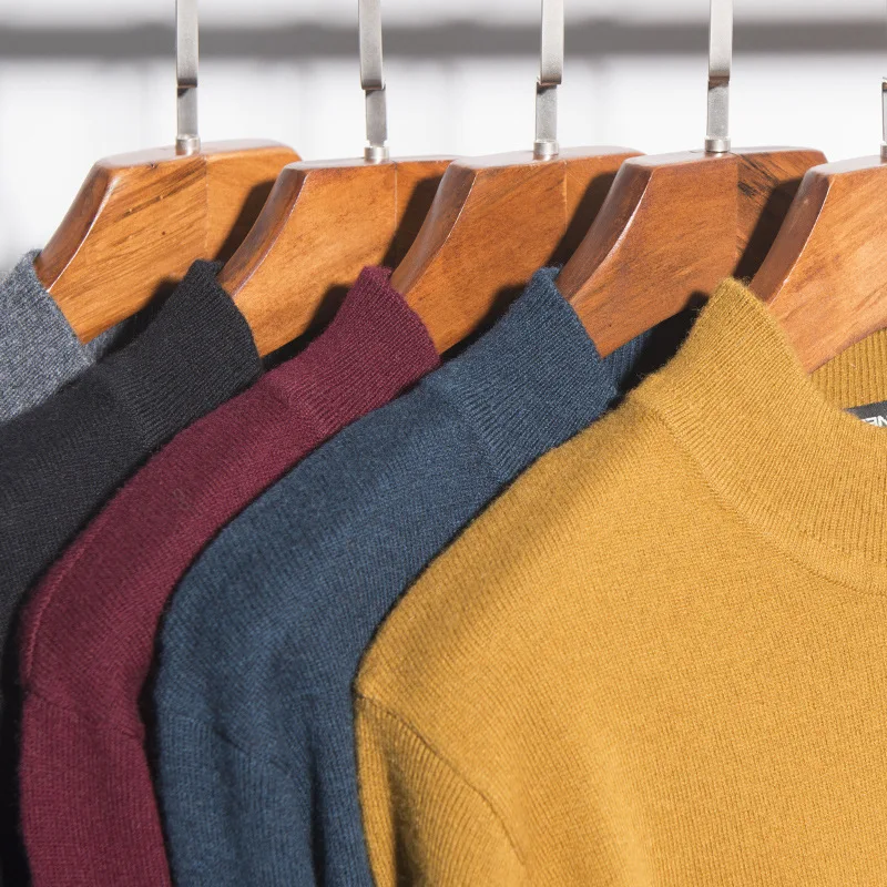 Мужской Повседневный свитер с высоким воротником теплый плотный деловой из 100%