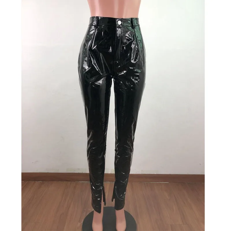 

ZKYZWX Winter Plus Velvet Pu Leather Trousers for Women Sexy High Waist Skinny Elastic Pencil Pants Streetwear Casual Pants