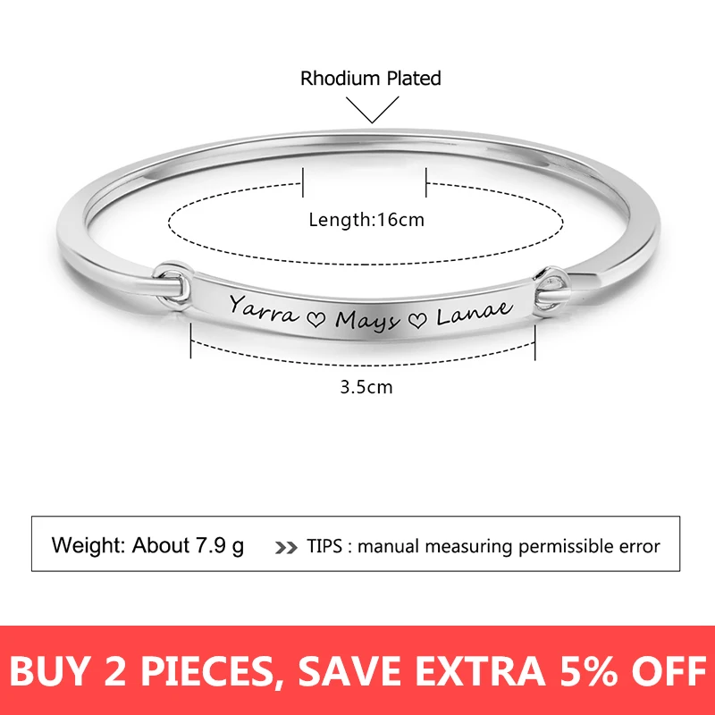 Индивидуальные браслеты с гравировкой имени 2 цвета модные для женщин (JewelOra