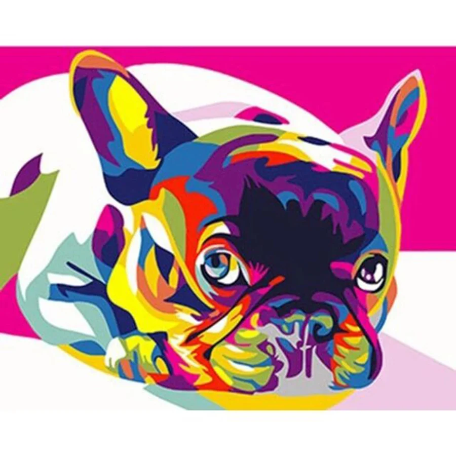

5D Diy Diamond Painting Colored French Bulldog Full Square Round Drill Cross Stitch Diamond Embroidery Mosaic Art Animal Dog Pet