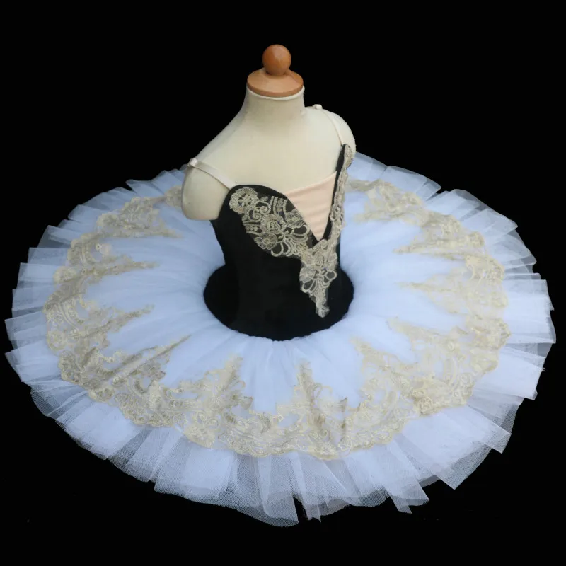 Новинка детский черный топ белая юбка балетное платье блинная юбка-пачка с