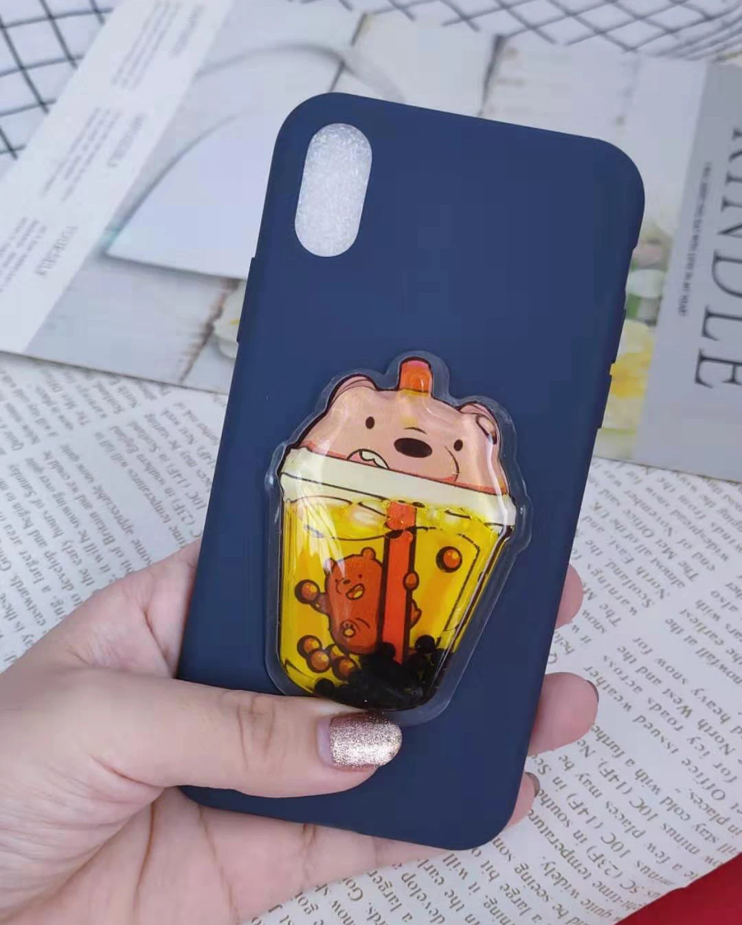 BrowBear Dark Blue Милый чехол для чашки с напитками для huawei P Smart P30 Pro P20 P9 Lite mini P8 Lite P10 селфи милый мягкий чехол из ТПУ с медведем - Цвет: BrowBear Dark Blue