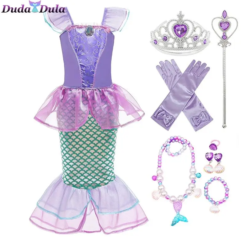 

Mermaid Ariel Princess Girl Dress Cosplay Costumes for Kids Baby Girl Mermaid Dress Up Sets Children Birthday Party Clothes