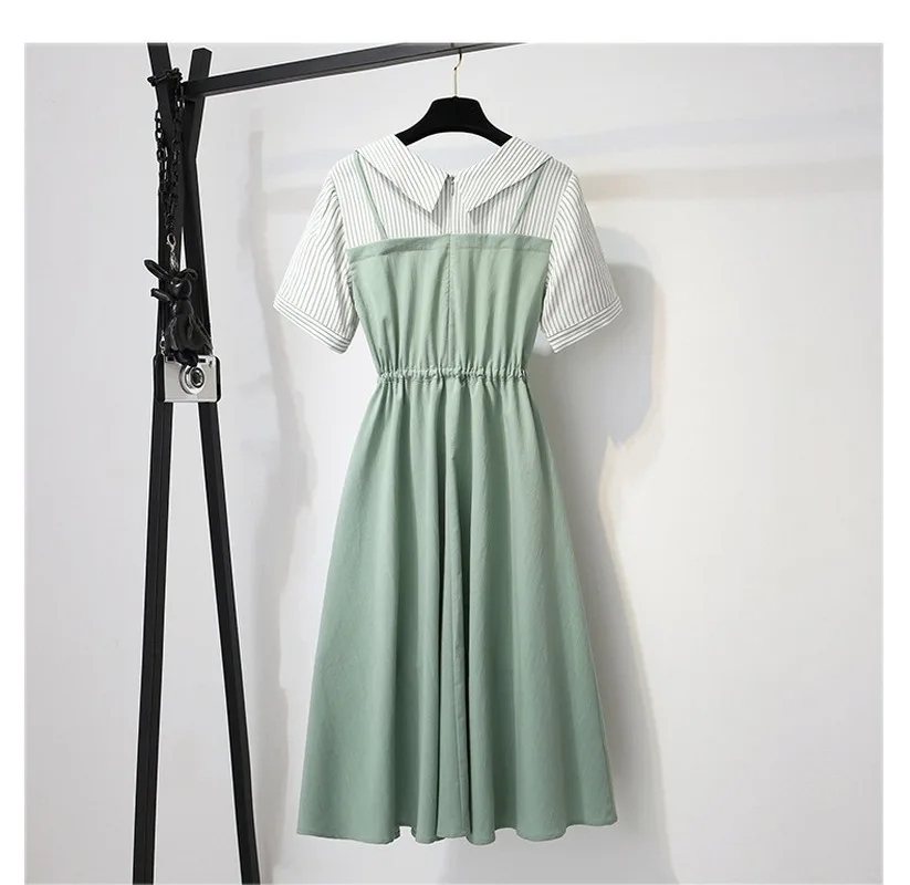 

2020 Restoring ancient waysgreen cotton and hemp women dress shirt Doll Collarshort sleeve cotton linen summer Casual vestidos