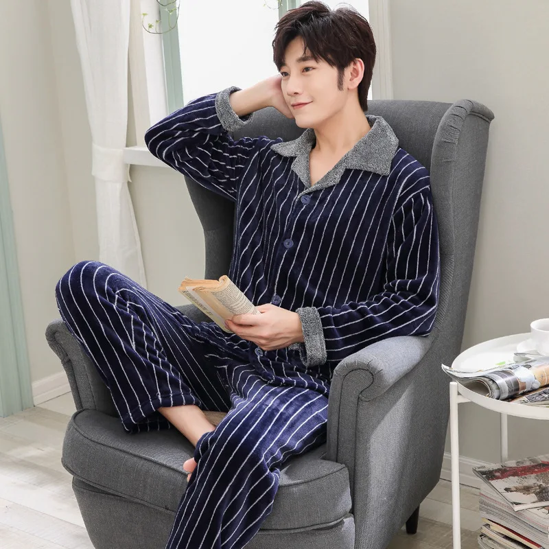 

Мужская Толстая теплая Пижама hombre зимняя Фланелевая пижама повседневная одежда для сна с длинными рукавами Мужская домашняя одежда пижамн...