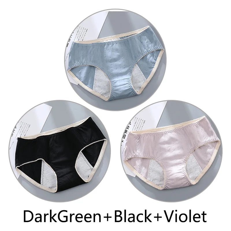 D-Green Black Violet 3 шт. Женские Жаккардовые недержание менструальные трусики женские бесшовные мягкие непроницаемые шорты хлопок физиологический Preiod нижнее белье - Цвет: D-Green Black Violet