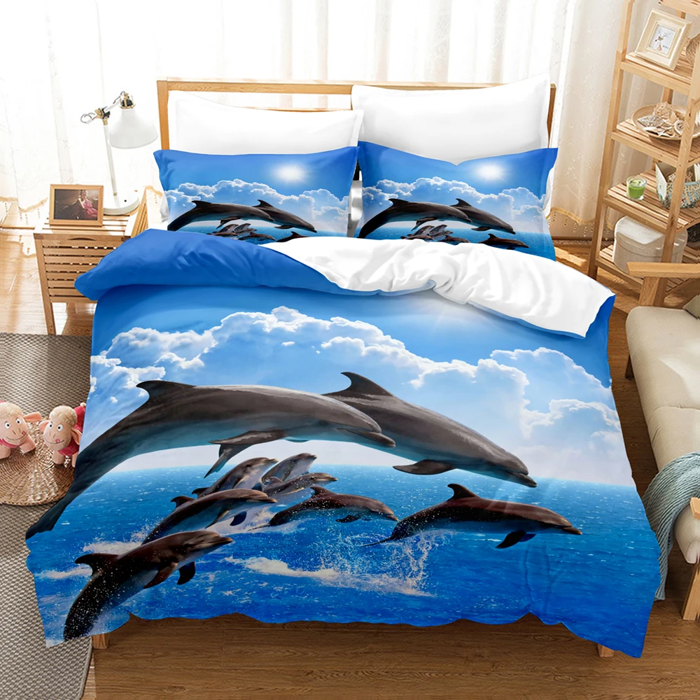 

Dolphin Shark Bedding Set Single Twin Full Queen King Size Ocean Fish Bed Set Children's Kid Bedroom Duvetcover Sets 3D Print 05