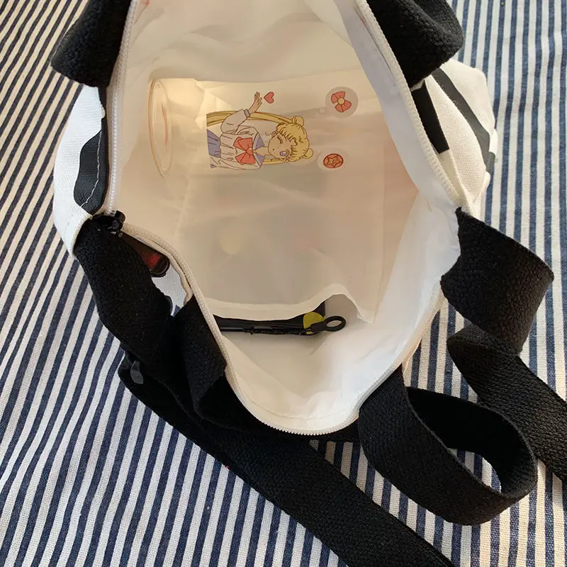 

Shopping Bags Student Cow Printed Letter Simple Sweet Handbag Kawaii Female Ins Korean Style Daily Harajuku Tote-bag Crossbody