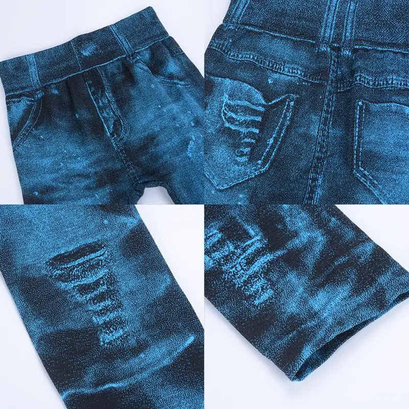 Sexy Women Push Up Leggings Gym Fake Jeans Stretchable Slim Hips Workout Pencil Pants Faux Denim High Waist Fitness | Женская одежда