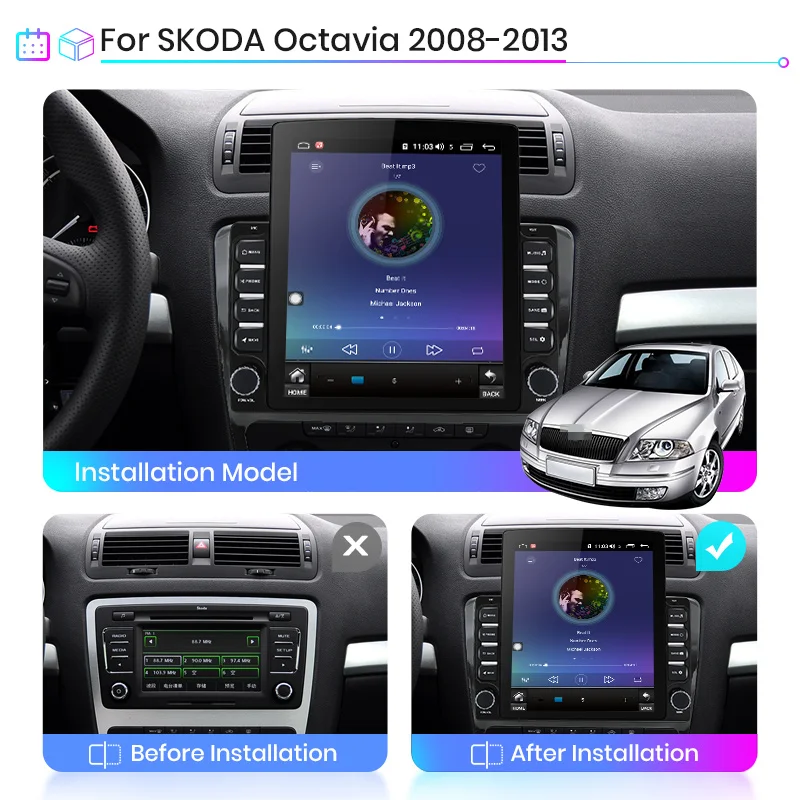 Автомобильный мультимедийный плеер Junsun V2 PRO 2 din + 32 ГБ Android 8 1 DSP для SKODA Octavia 2008