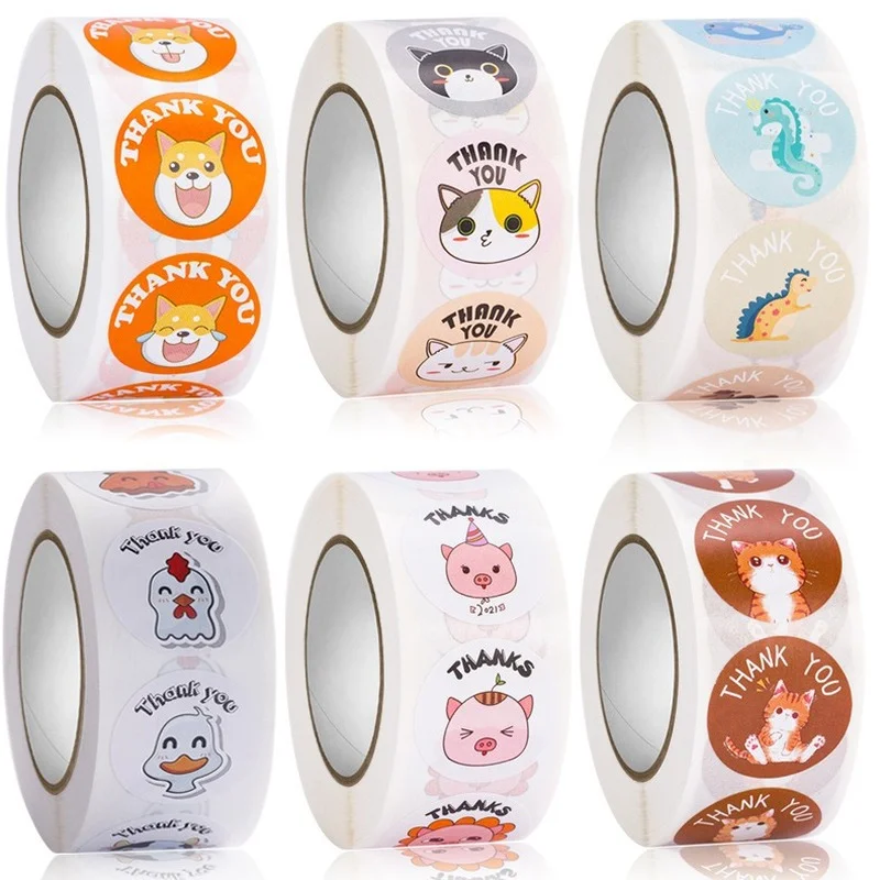 

500 Pcs 1Inch Cartoon Animals Stickers Sealing Labels Stickers for Teacher Kids Child Stationery Thank You Business Diy Gift