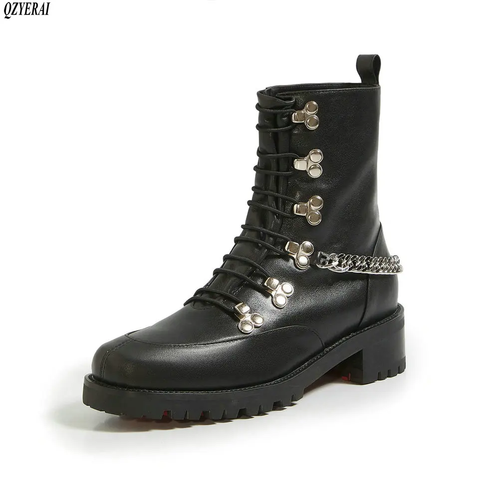 

Punk Boots Women Genuine Leather Ankle Boots Female Motorcycle Boots Night Club Shoes Woman Platform Chunky Heels