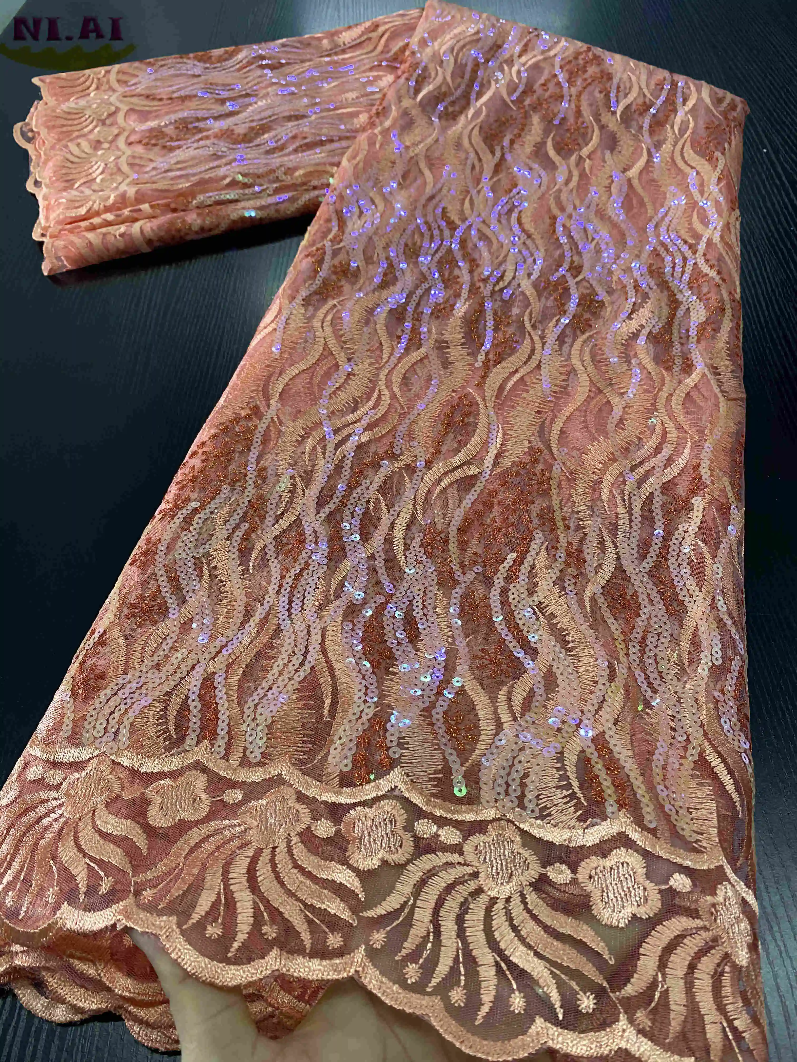 Французская африканская вышивальная сетчатая кружевная ткань NIAI 2020