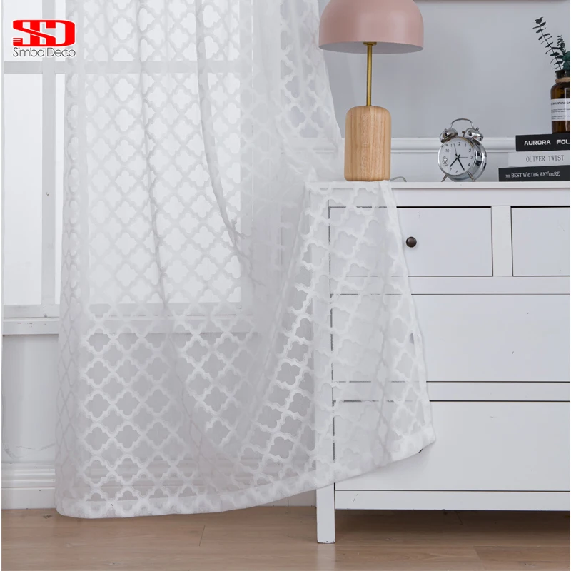 

White Shiny Tulle Curtains for Living Room Stripes Sheer Curtains Modern Solid Decoration Balcony Voile Window Treatments