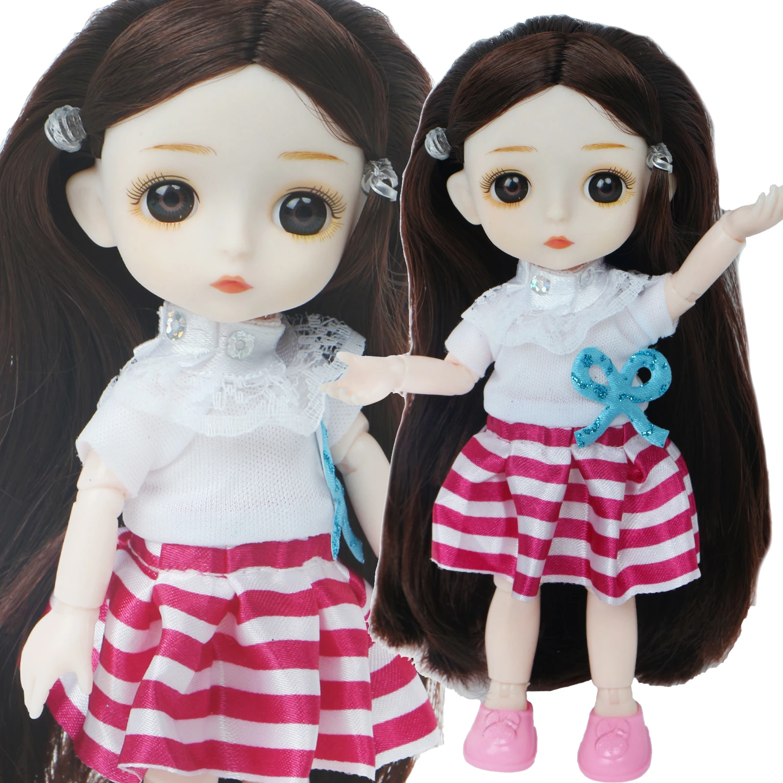 Кукла 16 см с 13 подвижными шарнирами без одежды черная прямые кукольные волосы в