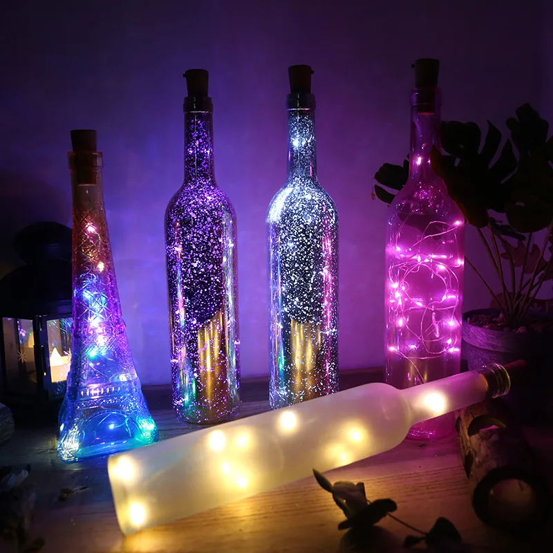 

2M 20 LEDs Wine Bottle Cork Lights LED Silver Copper Wire Colorful Fairy Garland String Lights Xmas Wedding Party Art Decor Lamp