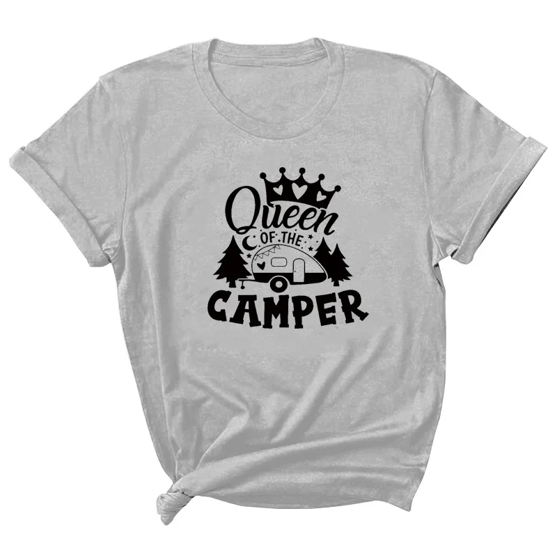 

Queen of The Camper Letter Print Women T Shirt Short Sleeve ONeck Loose Women Tshirt Ladies Tee Shirt Tops Camisetas Mujer