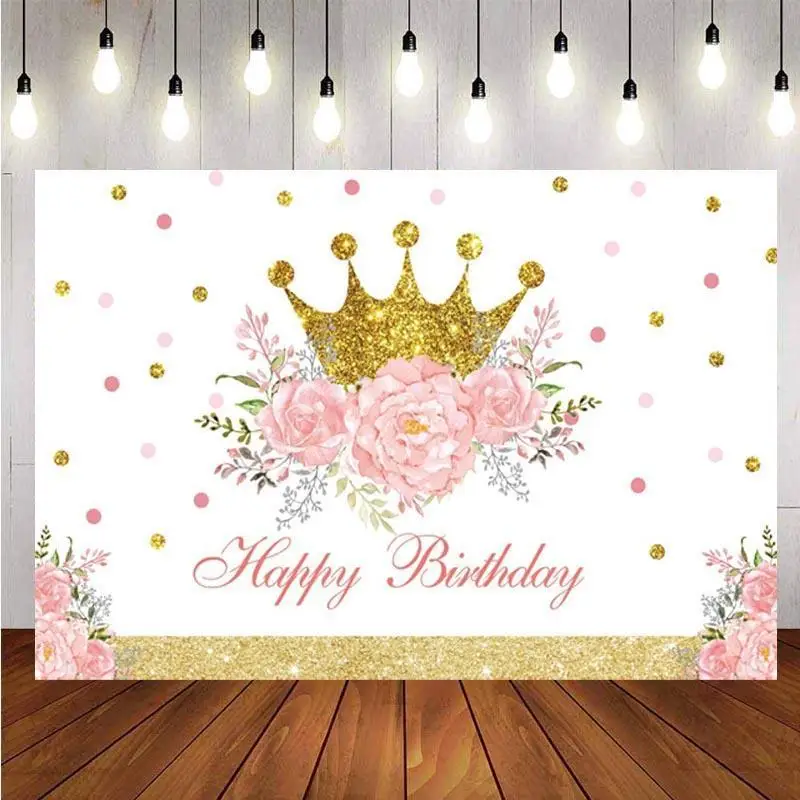

Crown Backdrop Princess Girls Birthday Party Flower Baby Shower Customize Photography Background Photo Studio Decor Banner Prop