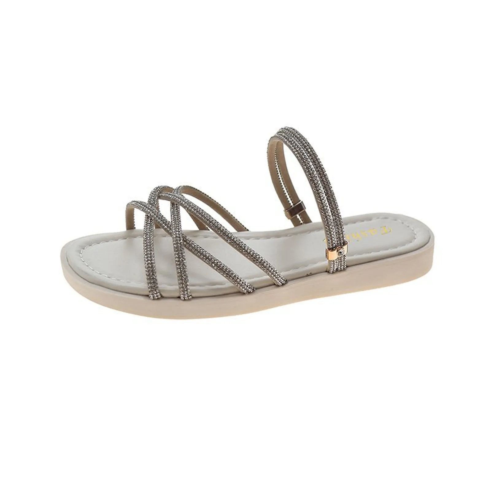 

2021 Summer sandals Slipper Ladies Summer Fashion Rhinestone Sponge Cake Platform Flat Beach Sandals Crystal Ladies Shoes #40