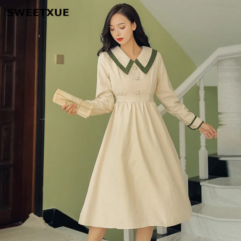Винтажное осеннее платье SWEETXUE с отложным воротником свободное женское