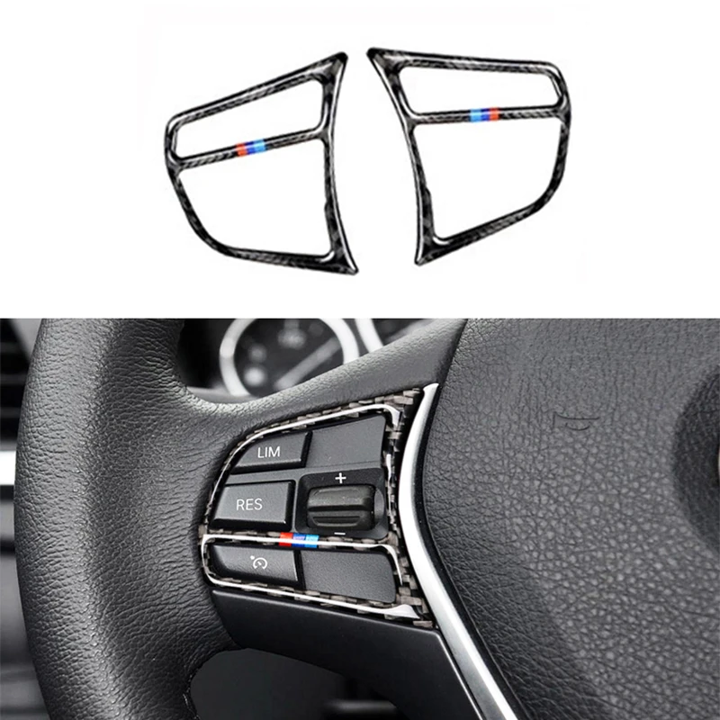 

2PCS/Set Carbon Fiber Car Interior Steering Wheel Button Frame Covers Stickers Decal For BMW F30 F36 3 4 Series Car Accessories