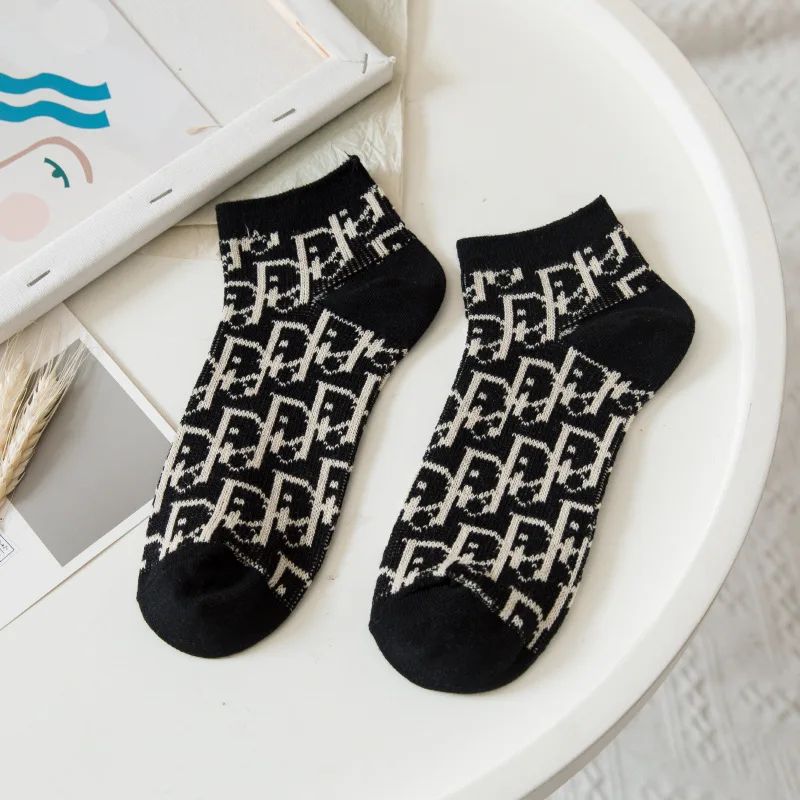 

1Pair Duplex Double Needle Letter Socks for Women Girls Summer Fashionable Retro Japanese Style colorfully Cotton Boat Socks