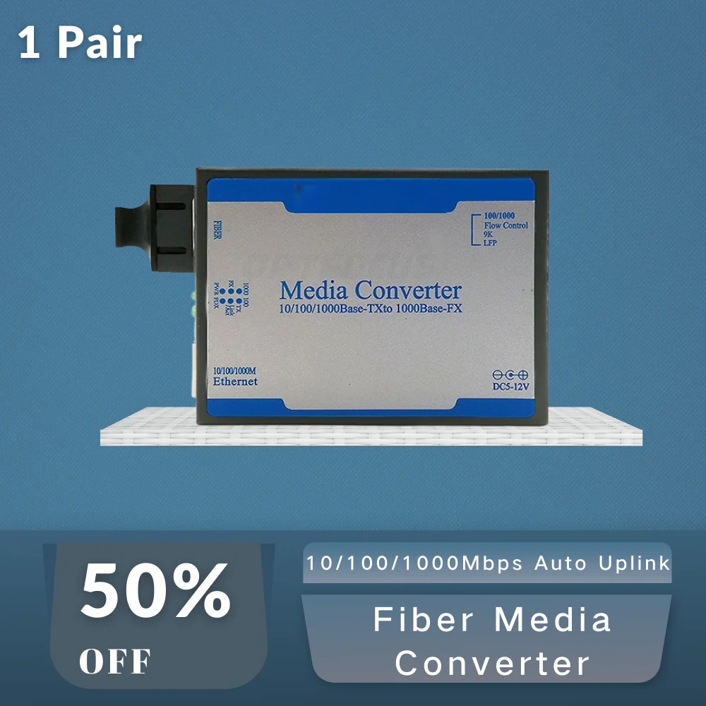 

1Pair Simplex Gigabit Fiber Media Converter 10/100/1000Mbps Auto Uplink Single Mode Simplex SC Port RJ45 Optical Transceiver