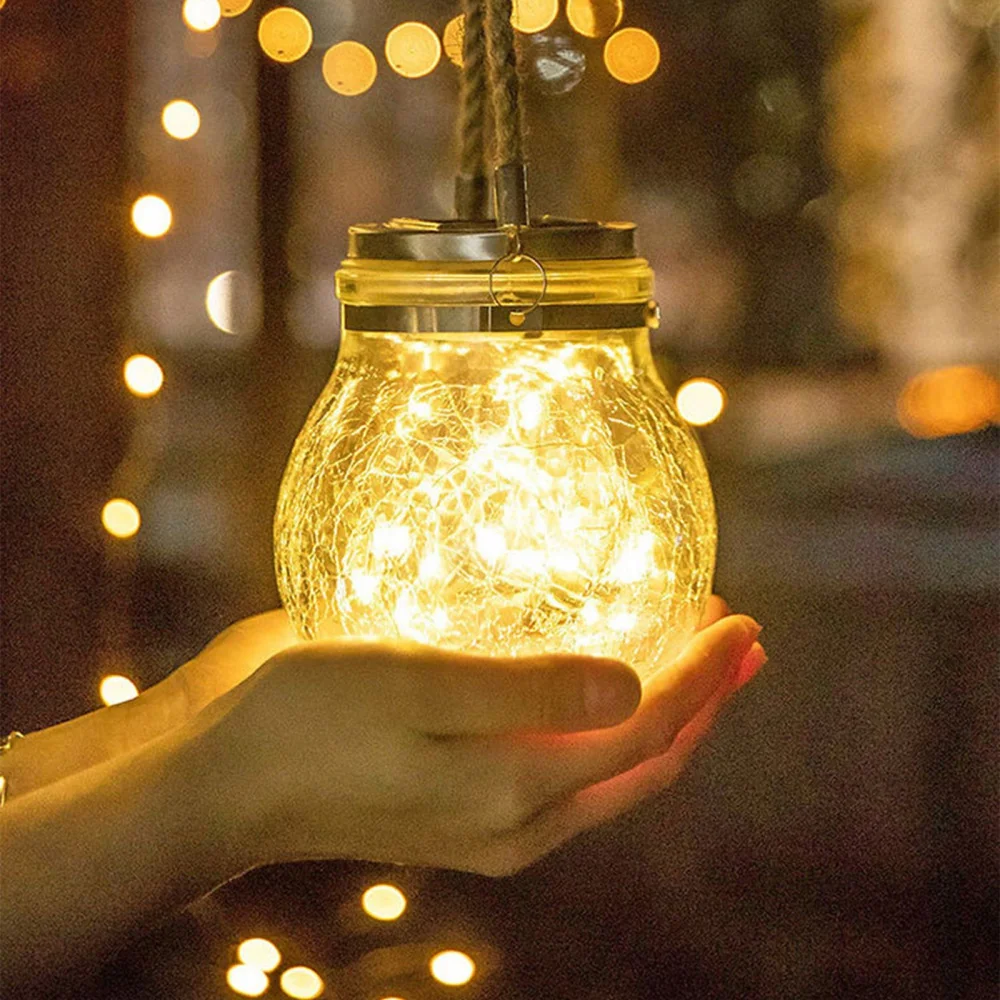 

Сказочный светодиодный светильник Mason Jar с крышкой, стеклянная лента с трещинами для желаний, садовый декор, рождественсветильник свет, улич...