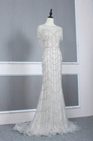 Luxury Beading Tassel Engagement Dress Sheer Neck Mermaid Evening Prom Dresses Pageant Gowns