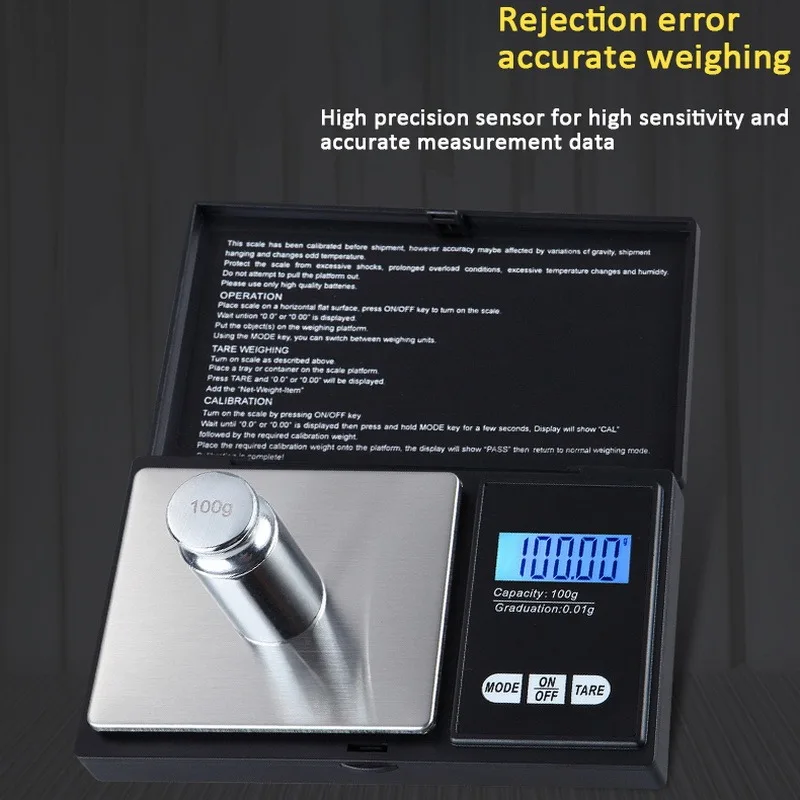 

0.01/0.1g Kitchen Jewelry Scale Mini LCD Digital Scales High Precision Gram Pocket Electronic Scale 100/200/300/500/1000g