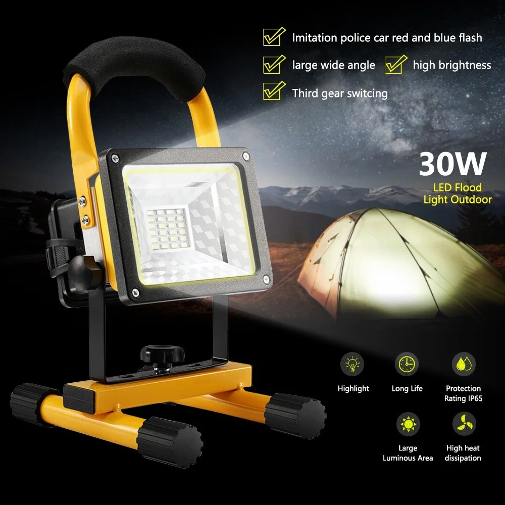 저렴한 30W COB 작업 램프 LED 가든 라이트 휴대용 야외 투광 조명 충전식 캠핑 회전식 스포트 라이트 서치 라이트