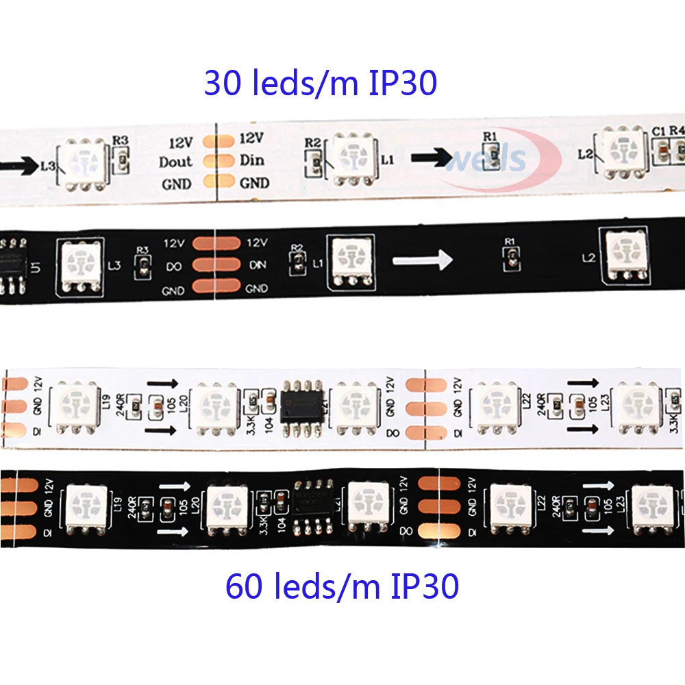Светодиодная лента WS2811 с умным пикселем полноцветная Адресуемая RGB Led полоска IC 1