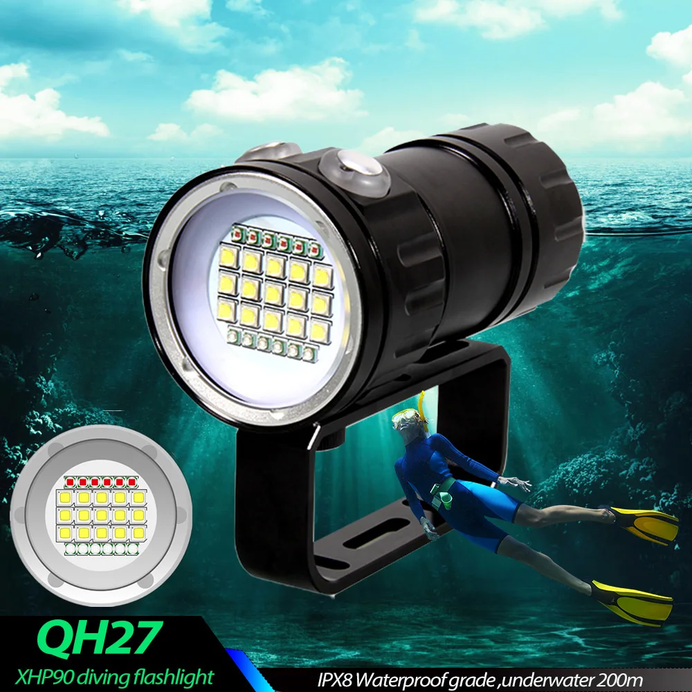 Светильник онарь IPX8 для погружения с аквалангом, светодиодный фонарь 500 Вт XHP90 для фотографии и видео, светильник тический подводный фонарь ...