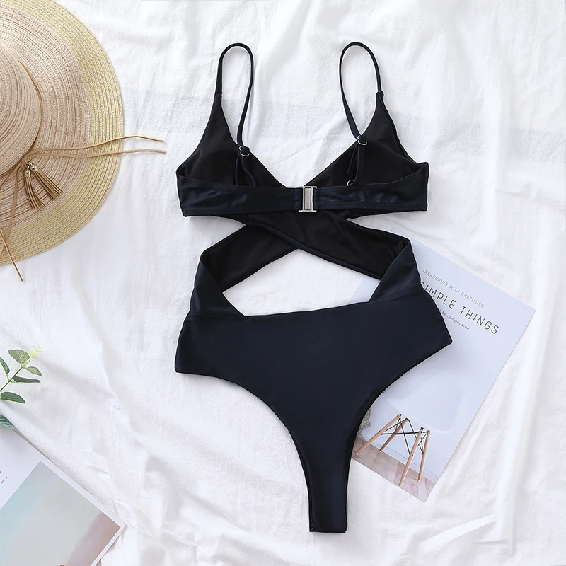 

Rivertrip Push Up One Piece Swimsuits Sexy Women's Swimwear Cut Out Bathing Suit 2021 Cross Bandage Bodysuits Monokini Beachwear