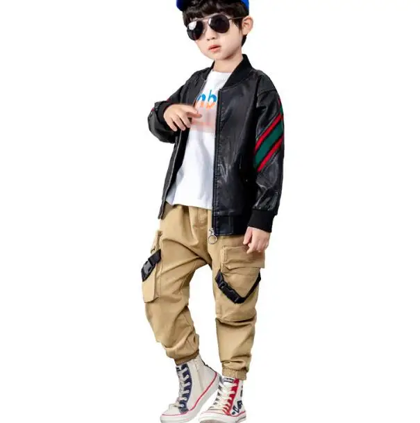 

Top Quality Spring Leather Boys Jacket And Coat Waterproof Fashion Pattern O-Neck Black Kids Blazers Jackets Free Shipping LE1