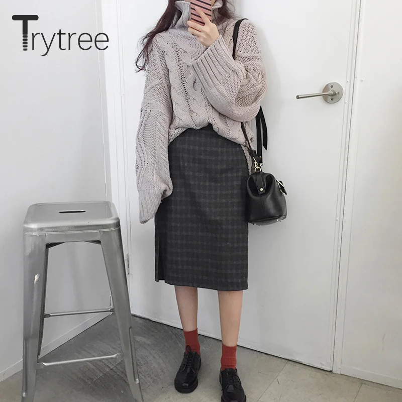 Осень-зима 2020 Женский Повседневный свитер Trytree водолазка однотонный вязаный