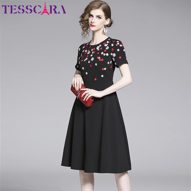 TESSCARA, женское роскошное платье с вышивкой, цветочный дизайн, для офиса, для мероприятий, вечерние платья, высокое качество, винтажное коктейльное платье