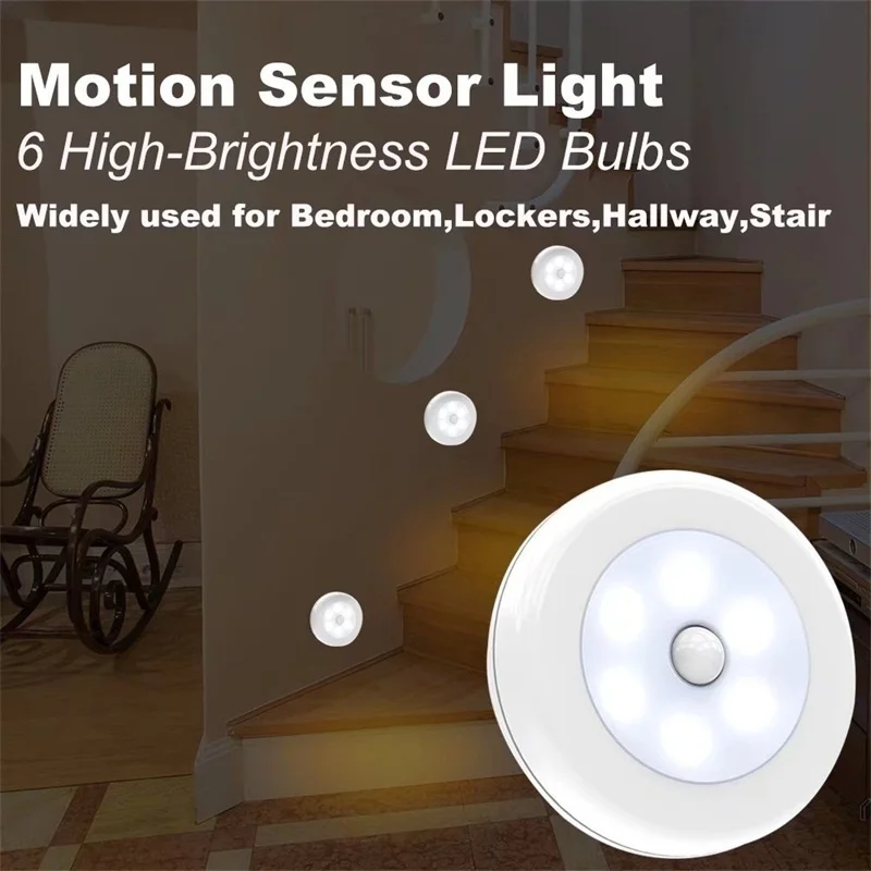 Cool Portable 6 LED Wireless Motion Sensor Night Light Battery-Powered with Sticker | Лампы и освещение