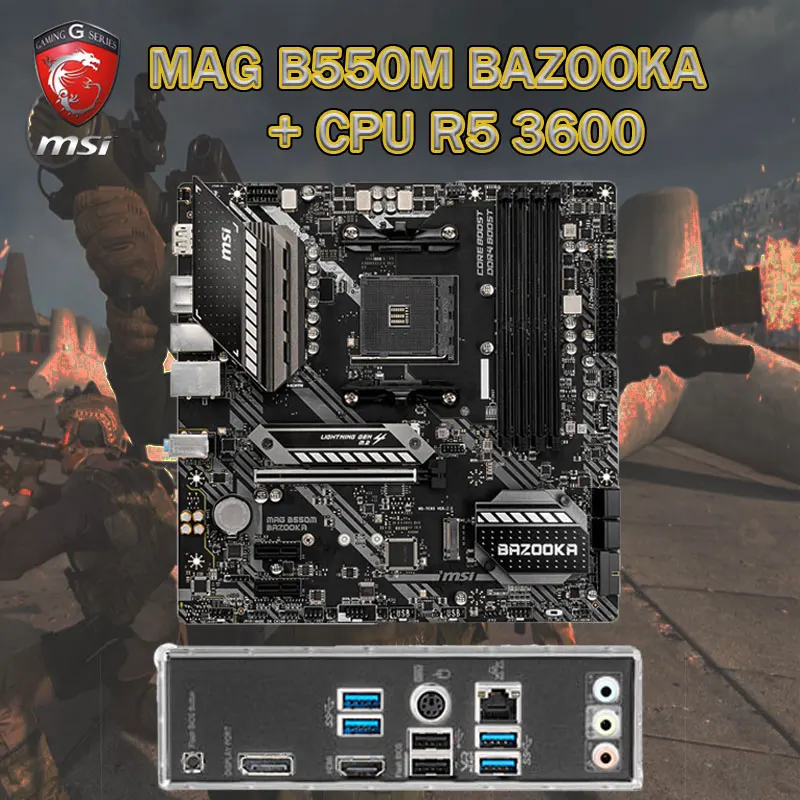 Billig Motherboard AM4 MSI MAG B550M BAZOOKA + CPU AMD Ryzen 5 3600 Set DDR4 128Gb 4400 + MHz M.2 PCI-E 4,0 Mainboard Desktop B550 Chia Bündel