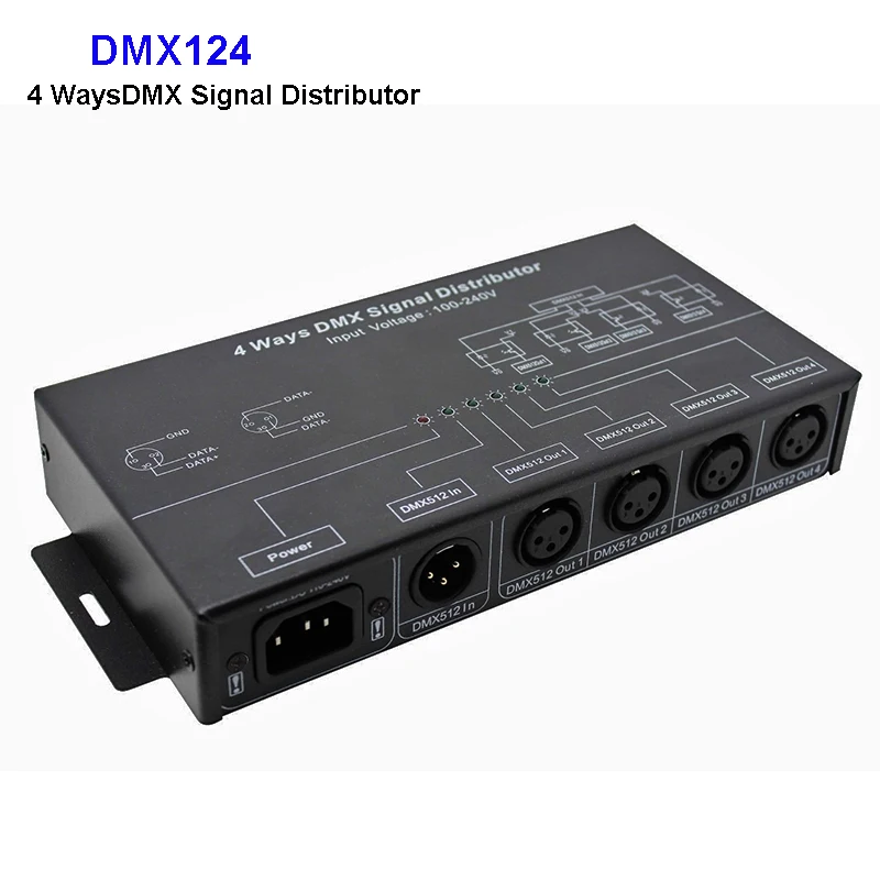 DMX124 DMX512 усилитель разветвитель повторитель сигнала DMX 4CH 4 выходных порта распределитель сигналов DMX; AC100V-240V вход; Бесплатная доставка