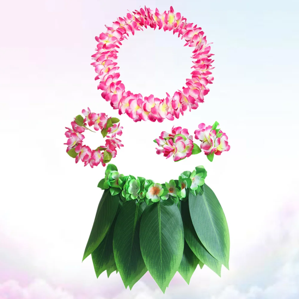 Комплект Гавайского костюма с юбкой Hula 5 шт. зелеными листьями Leis браслеты
