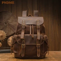outdoor travel genuine leather mens large capacity backpack fashion vintage natural crazy horse leather casual student bookbag