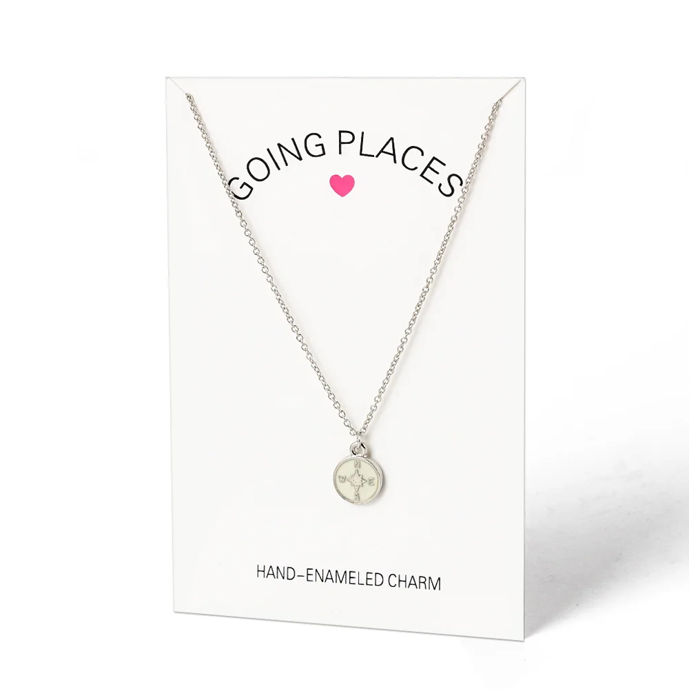 Модные подвески с компасом серебряные звенья цепочка ожерелье карточкой