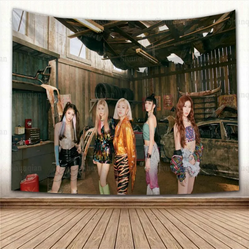 

Custom ITZY KPOP Tapestry Colorful Psychedelic Decorative Carpet Wall Fabric For Living Room Bedroom Tapestries Accessories 0512