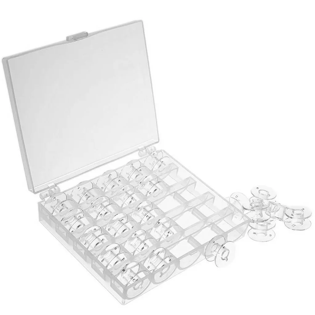 25 шт. Кристальный Пластик бобины катушки для швейных машин с резьбой хранения