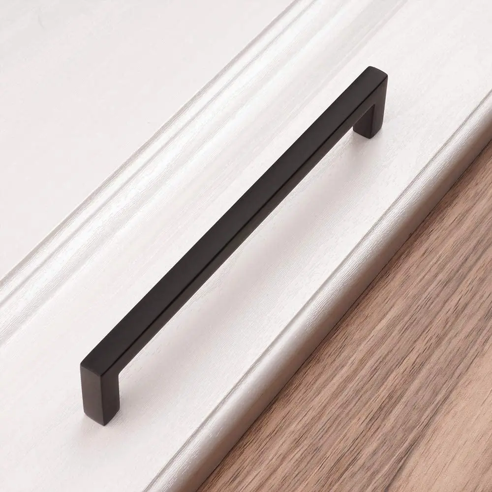 Мебельные ручки для шкафа черные кухонного ящика квадратные из нержавеющей